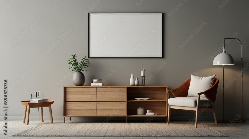Aesthetic bright sunny elegant home living room interior design with comfortable lounge chair, hat, side table, flowers bouquet, shelf with decorations. interior design Aesthetic bright sunny elegant home living room interior design with comfortable lounge chair, hat, side table, flowers bouquet, shelf with decorations. interior design