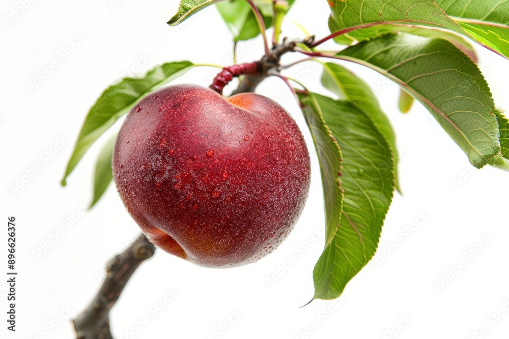 Mystic photo of Nectarine on the vine, isolated on white background Mystic photo of Nectarine on the vine, isolated on white background