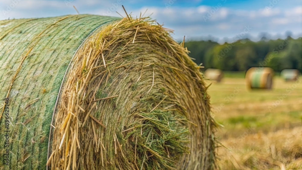 Close-up of alfalfa hay bale prepared for storage, alfalfa hay, animal feed, mulch, agriculture, farm, barn, livestock Close-up of alfalfa hay bale prepared for storage, alfalfa hay, animal feed, mulch, agriculture, farm, barn, livestock