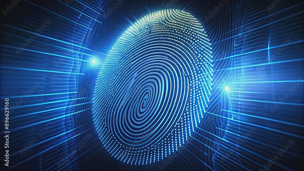 Futuristic fingerprint scan technology in action, biometric, security, identification, touch, futuristic, digital, authentication Futuristic fingerprint scan technology in action, biometric, security, identification, touch, futuristic, digital, authentication