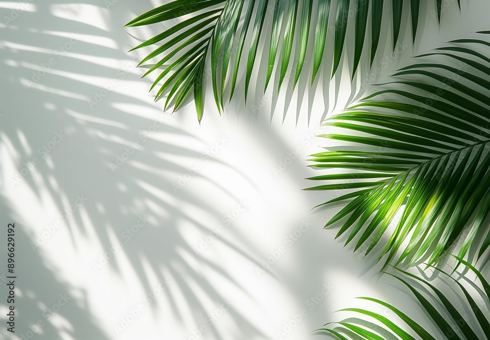 Obraz premium Palm leaves casting intricate shadows on a light background.