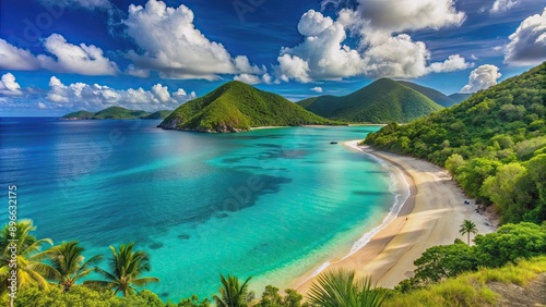 Fototapeta Naklejka Na Ścianę i Meble -  A picturesque view of the turquoise waters and sandy beaches in Tortola, British Virgin Islands, Tortola