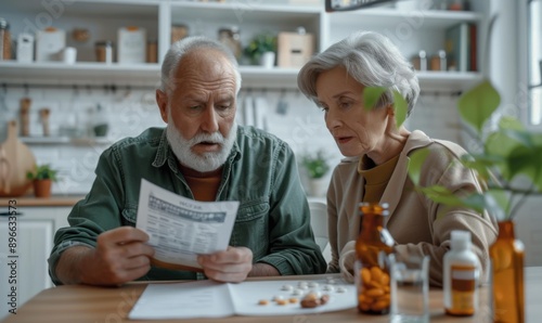 Wallpaper Mural Worried senior couple reading medical bill at home. AI. Torontodigital.ca