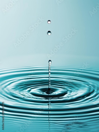 Water drop falling into water, creating a ripple effect. AI.