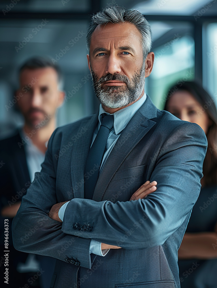 A confident business team stood with their arms crossed A confident business team stood with their arms crossed