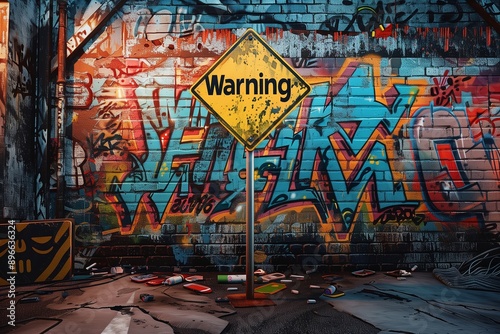 Abstract Warning Sign Painted Art Generative Illustration Urban Graffiti