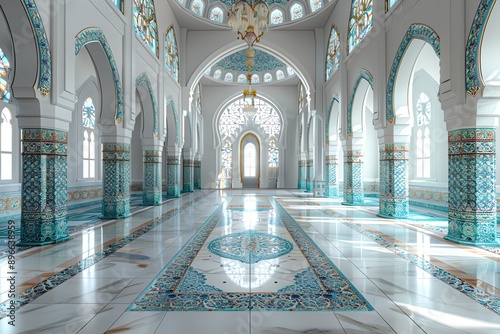 Beautiful mosque in Ramadan Kareem or Eid Al Fitr vibes. Islamic mosque architecture building photo