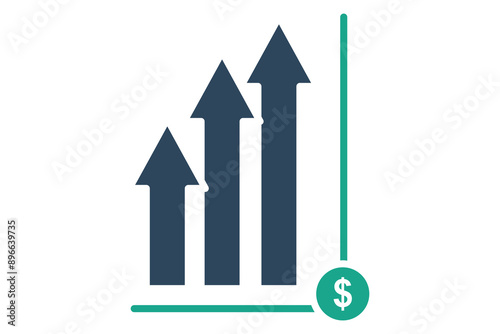 Business growth icon. arrow with dollar. icon related to business start up. solid icon style. business elements vector illustration