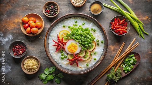 Wallpaper Mural Traditional Asian congee bowl with assortment of toppings and condiments, Congee, Asian cuisine, rice porridge Torontodigital.ca
