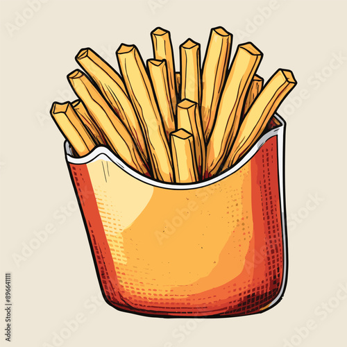 Hand drawn delicious french fries cartoon illustration
