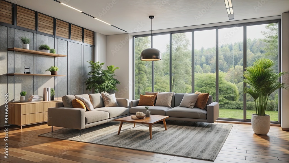 Fototapeta premium Modern living room with minimalist design and natural light, minimalist, contemporary, interior, stylish, decor, furniture