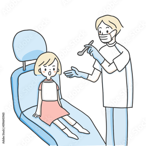 歯医者で診察をする子供