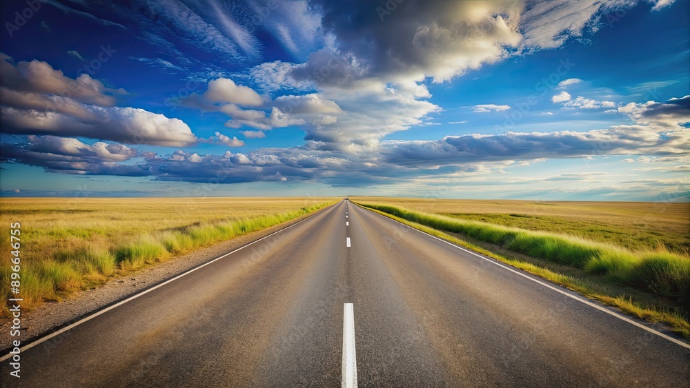 Straight road stretching towards the horizon, road, horizon, perspective, vanishing point, journey, travel, transportation Straight road stretching towards the horizon, road, horizon, perspective, vanishing point, journey, travel, transportation