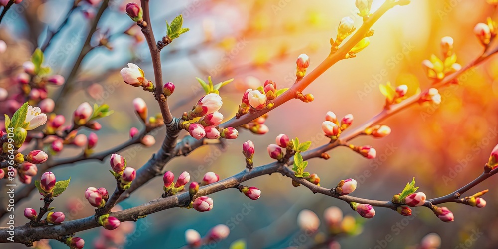 Blossoming buds on tree branches during spring season, spring, buds, blooming, trees, nature, growth, renewal, new life, flora