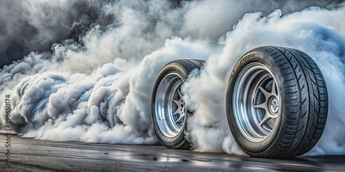 High performance tires producing billows of smoke during a burnout, automotive, performance, tires, smoke, burnout, speed photo