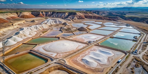 Aerial view of a salt mine with intricate patterns of salt formations , salt mine, aerial view photo