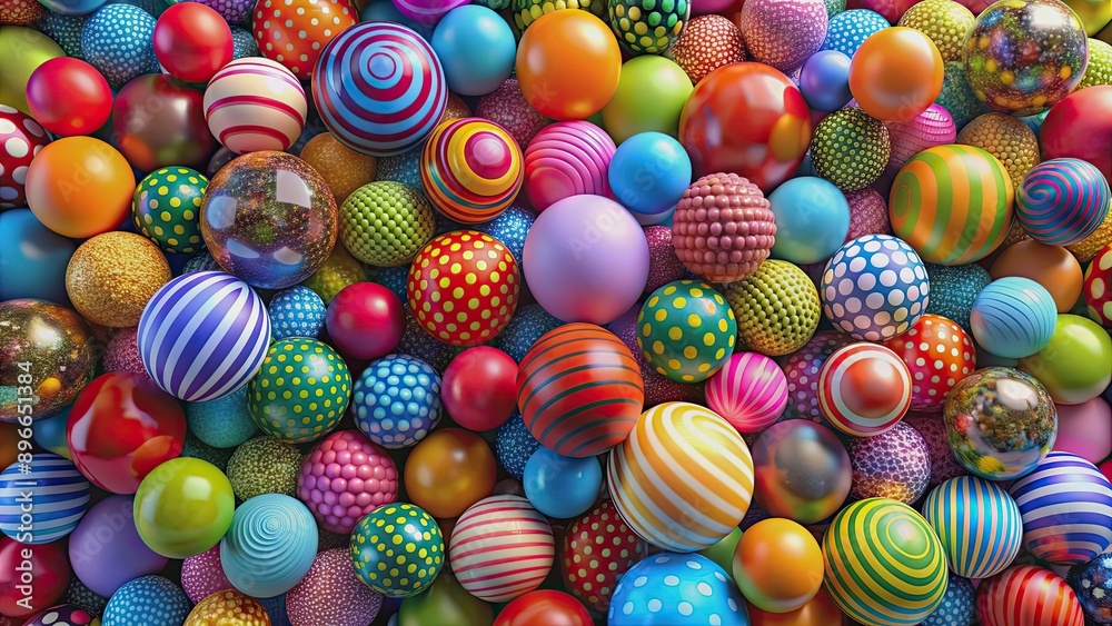Fototapeta premium Colorful balls in various sizes and textures , vibrant, playful, spherical, colorful, bouncy, round, decorative