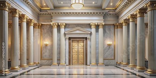 Neoclassical vestibule featuring marble columns and gilt edges, Neoclassical, vestibule, marble, columns, gilt