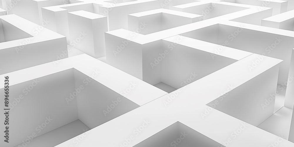 White labyrinth extending into the distance with tall walls White labyrinth extending into the distance with tall walls
