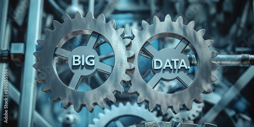 Big data concept with interlocking gears turning in unison
