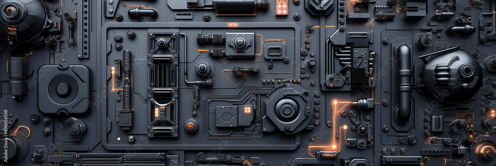 Fototapeta premium Complex industrial circuit board with orange lights glowing