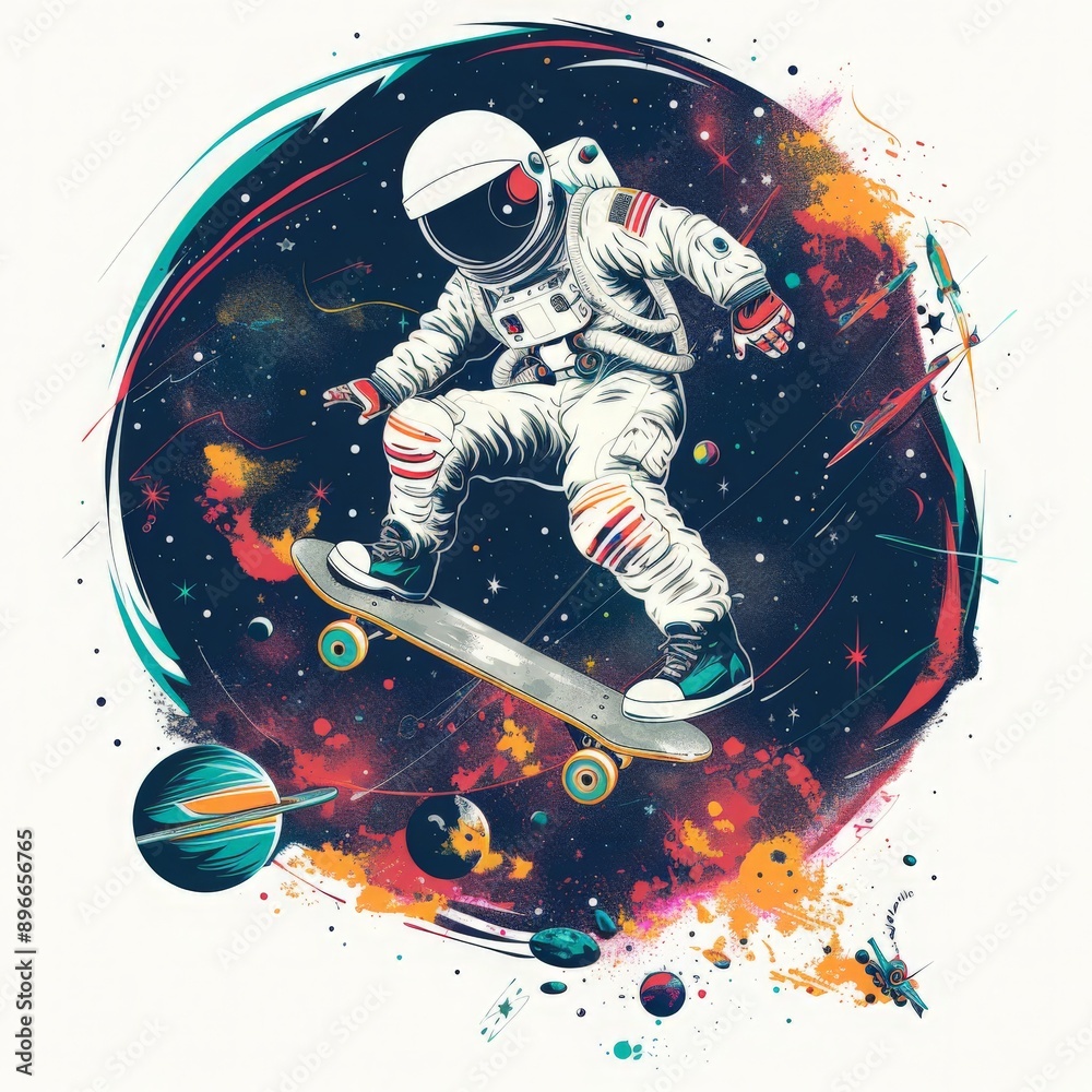 Fototapeta premium Astronaut Skateboarding in Space