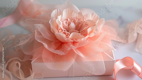 Peony gift box with decorative tulle and ribbons