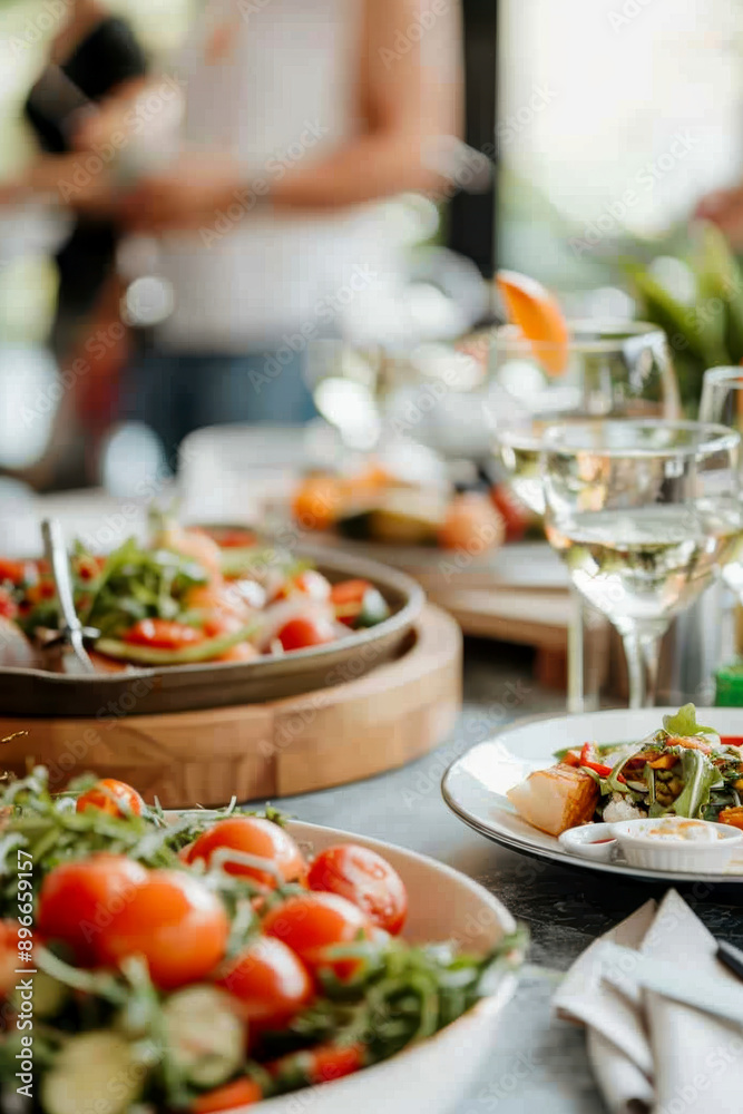 Summer party with food and drinks. AI generative. Summer party with food and drinks. AI generative.