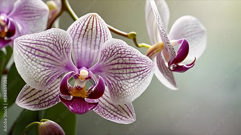 An orchid blooms with delicate petals that seem to shimmer. The flower's beauty is captured in a stunning photograph. Each petal has a different pastel tone, and the flower feels velvety. An orchid blooms with delicate petals that seem to shimmer. The flower's beauty is captured in a stunning photograph. Each petal has a different pastel tone, and the flower feels velvety.