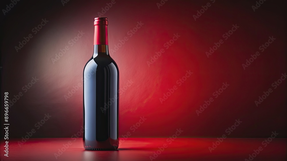 Close up of a blank black label on a bottle of red wine, on a red background , wine, bottle, red, label, blank, close up Close up of a blank black label on a bottle of red wine, on a red background , wine, bottle, red, label, blank, close up