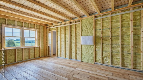 Inside wall heat isolation with mineral wool in wooden house, mineral wool, insulation, construction