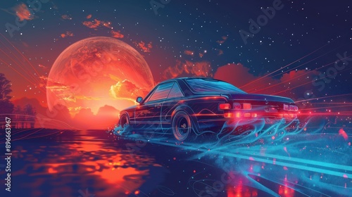 Night Drive Under A Giant Red Moon