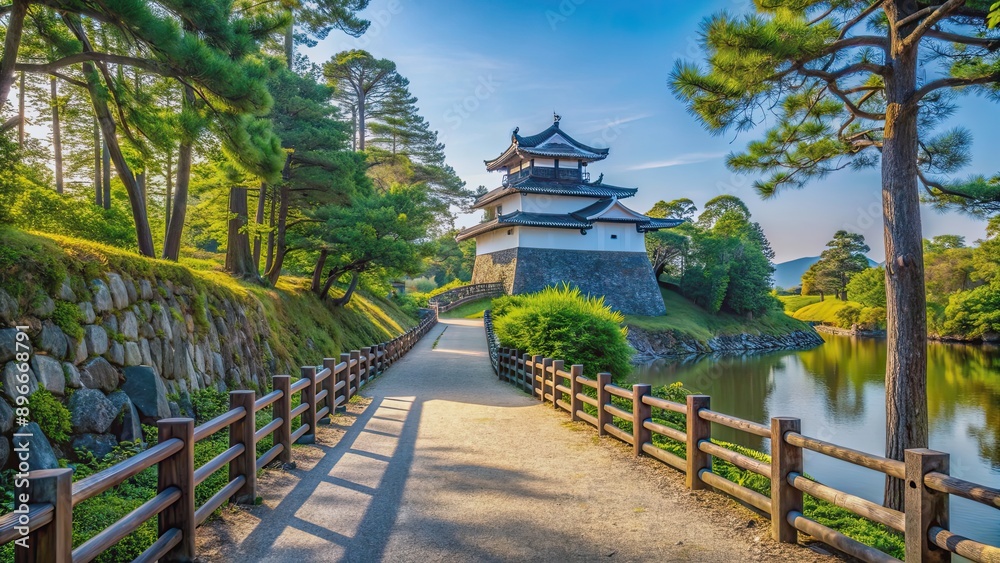 Morning walk along the pathway at Kiga Castle Park in Mie Prefecture, Mie Prefecture, Kiga Castle Park, morning, walk Morning walk along the pathway at Kiga Castle Park in Mie Prefecture, Mie Prefecture, Kiga Castle Park, morning, walk