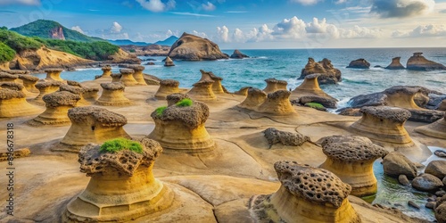 Unique rock formations in Yehliu Geopark featuring stunning natural sculptures, Yehliu Geopark photo