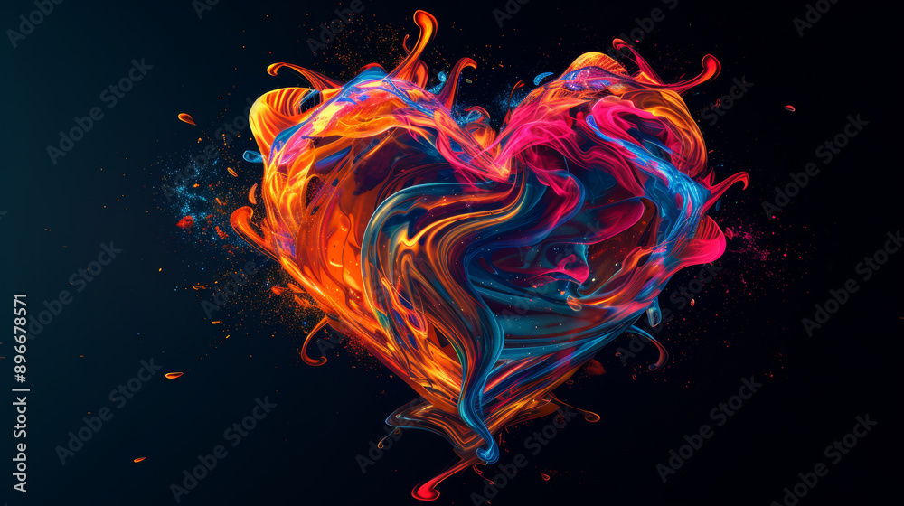 Colorful swirled heart with abstract paint pattern Colorful swirled heart with abstract paint pattern