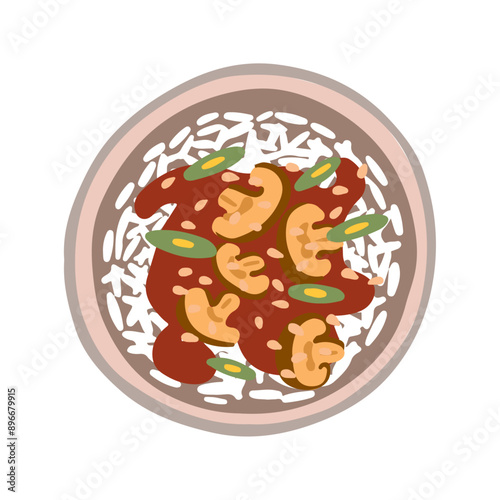Paella dish icon cartoon Spanish food Spain cuisine on white