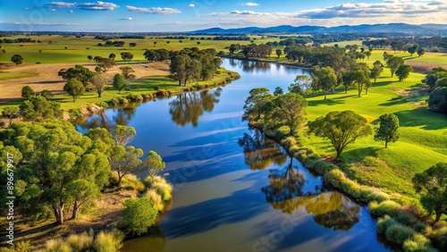 Idyllic landscape of the D Gunnedah River plains with lush greenery and tranquil water, nature, peaceful, river, landscape, plains © wasan