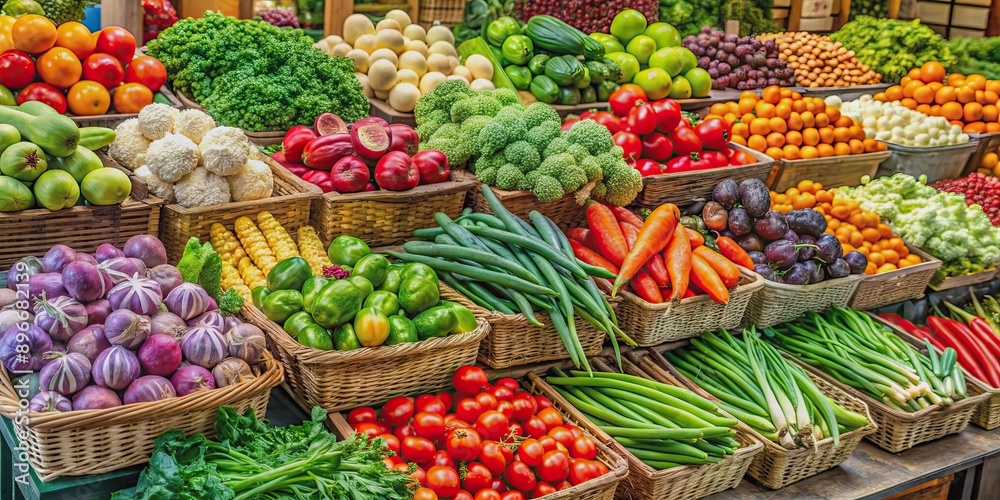 Vegetables on display at the local market, fresh, organic, market, produce, colorful, healthy, variety, assortment Vegetables on display at the local market, fresh, organic, market, produce, colorful, healthy, variety, assortment