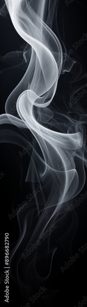 Elegant swirl of white smoke rising on black background, showcasing delicate and mysterious forms in a captivating abstract art style. Elegant swirl of white smoke rising on black background, showcasing delicate and mysterious forms in a captivating abstract art style.