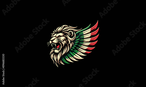 head lion roar with wings italy vector artwork design