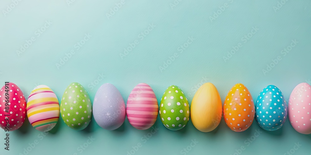 Fototapeta premium Colorful Easter eggs on a pastel background for Easter Day celebration, Easter, eggs, holiday, pastel, colorful, bright