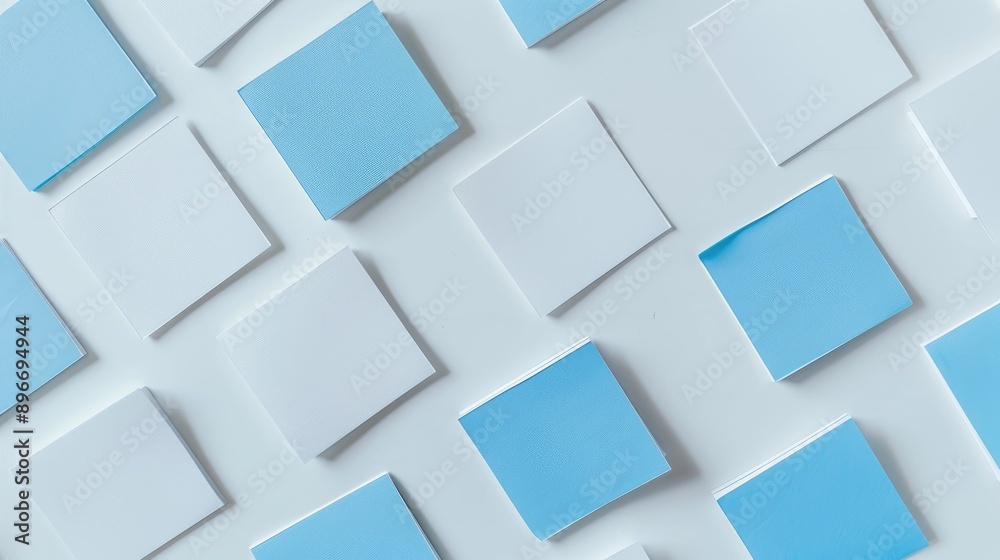 White background with blue notepads