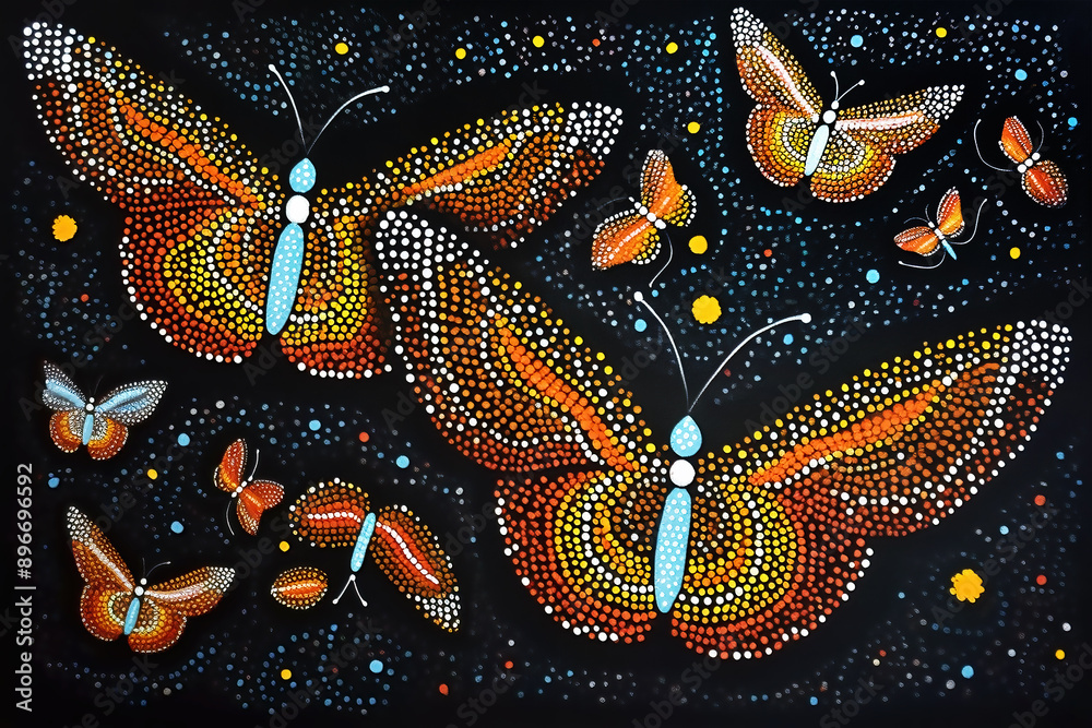 Australian Aboriginal dot painting style art dreaming with butterflies — free download
