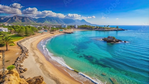 Escape Beach in Kyrenia, North Cyprus on a sunny day with clear sky, Escape Beach, Kyrenia, North Cyprus, beach, sun, sand photo