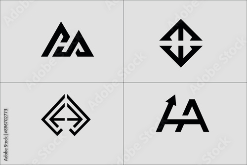 Set of abstract initial letter H HA arrow logo templates with icons, symbols for business of fashion, automotive, financial, 