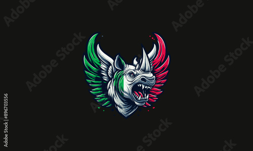 head rhino roar with wings vector illustration mascot design