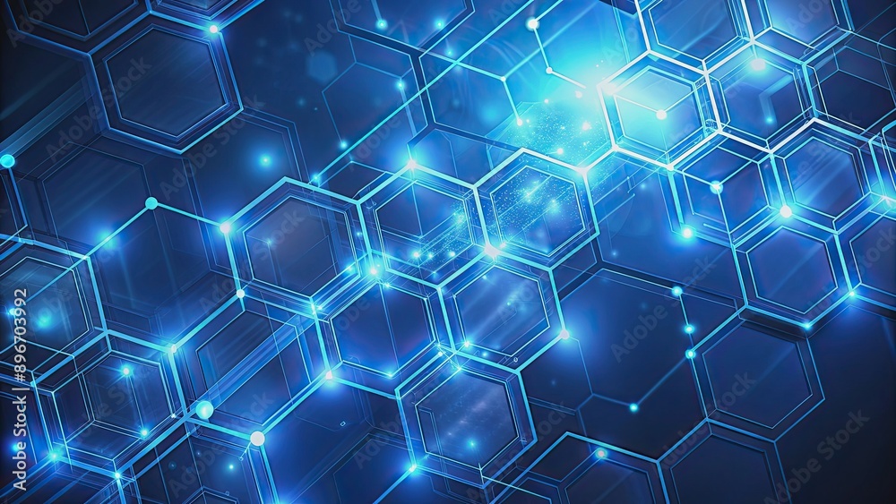 Abstract futuristic blue background with glowing hexagonal shapes, interconnected lines, and light particles , technology Abstract futuristic blue background with glowing hexagonal shapes, interconnected lines, and light particles , technology