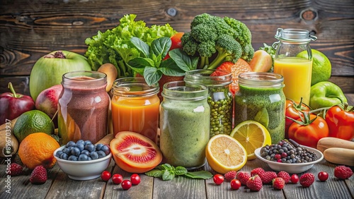 Fresh ingredients for smoothies, including a variety of fruits and vegetables ready to blend, smoothie, fresh photo