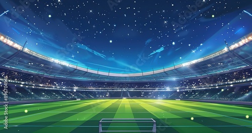 Nighttime Football Stadium Under a Starry Sky