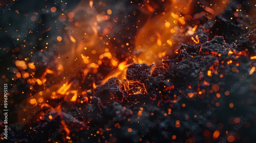 The flames of darkness float in the air.Fire charcoal. The flames of darkness float in the air.Fire charcoal.